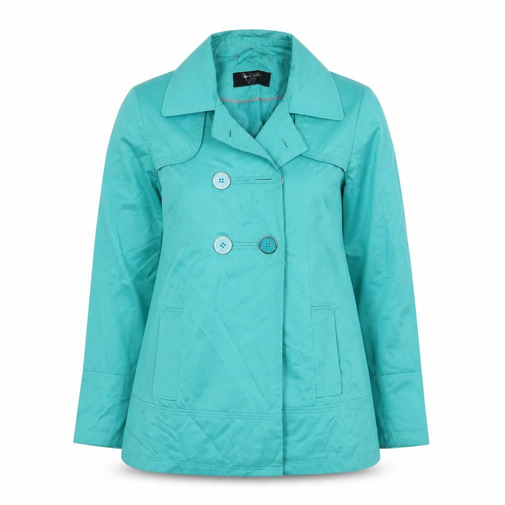 Front view of BHS women’s green pea coat coat, size UK 12, button