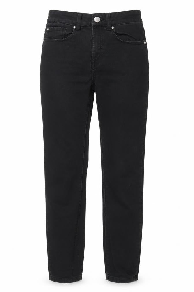 Front view of Denim & Co. women’s black cotton straight jeans, size UK 8, regular zip