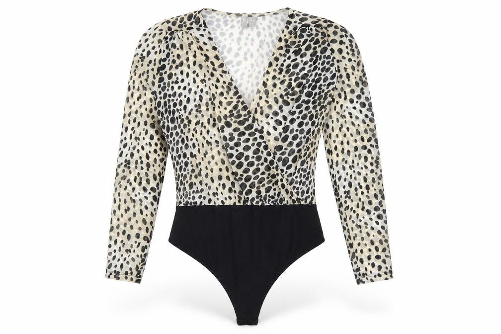 ASOS Womens Brown Animal Print Polyamide Bodysuit One-Piece Size 8 Snap