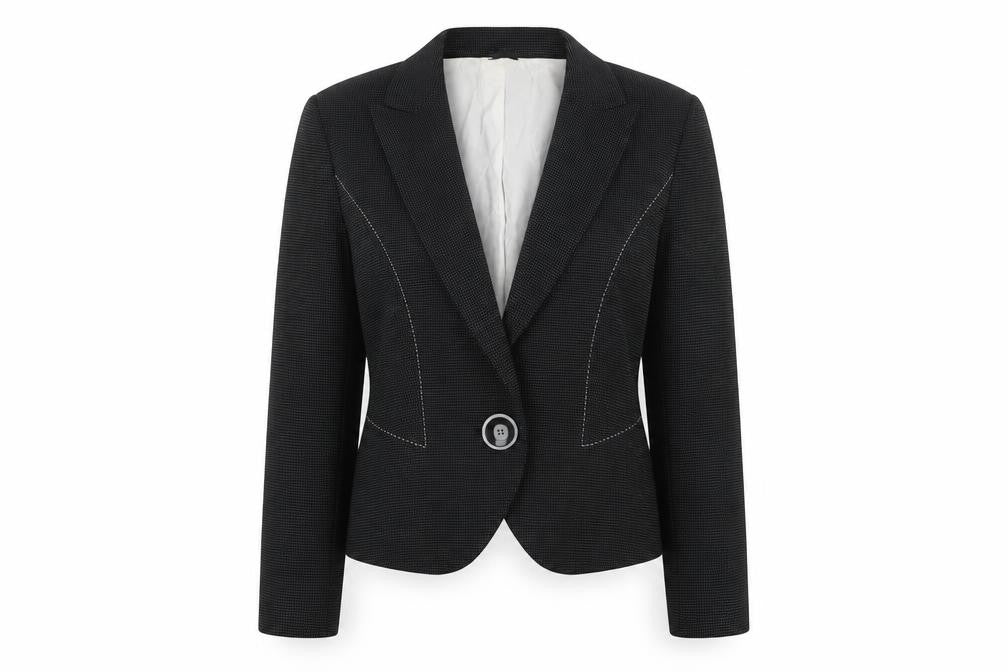 Front view of Marks & Spencer women’s black jacket blazer, size UK 10, button