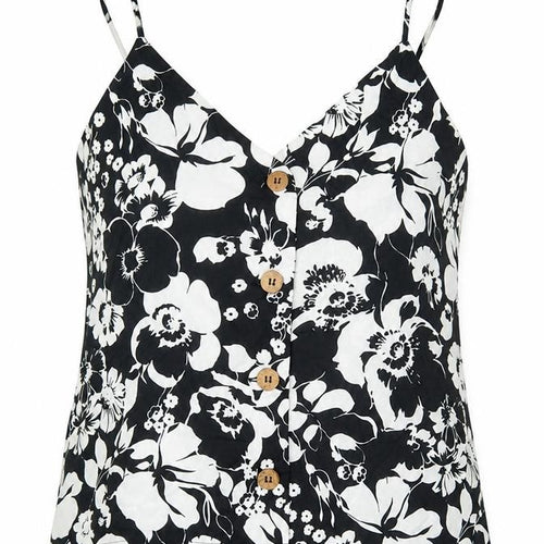 Mango Womens Black Floral Polyester Camisole Blouse Size S V-Neck