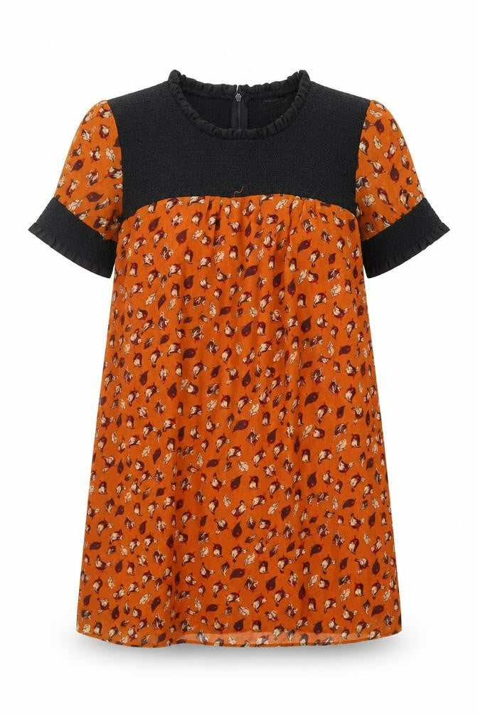 Suncoo Womens Orange Geometric Polyester Mini Size M Round Neck Zip