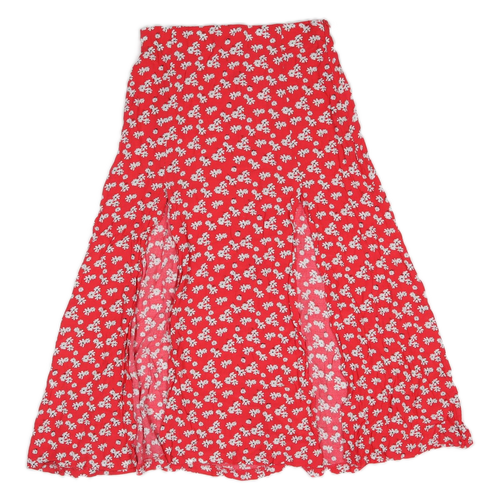Zara Womens Red Floral Viscose Maxi Skirt Size 8 Zip