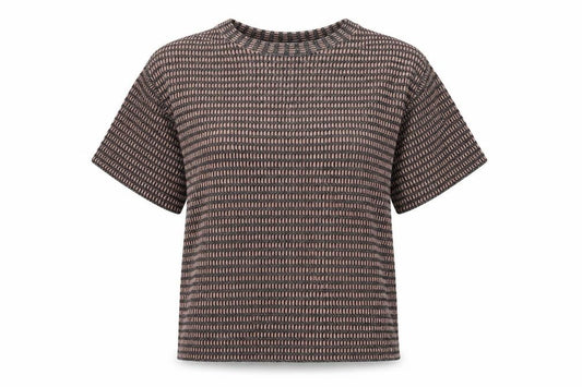 Front view of Zara women’s multicoloured geometric polyester shift, size UK 8, boat neck pullover