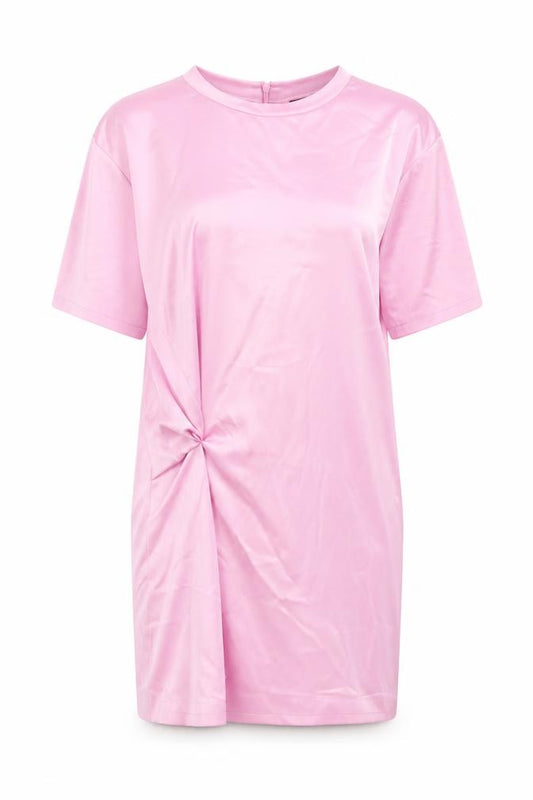 Front view of Zara women’s pink polyester mini, size XS, round neck zip