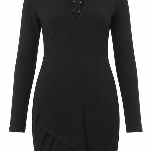 Kendall And Kylie Womens Black Polyester Mini Size 8 V-Neck Lace Up