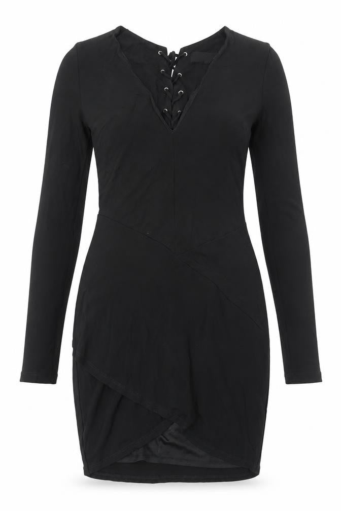 Kendall And Kylie Womens Black Polyester Mini Size 8 V-Neck Lace Up