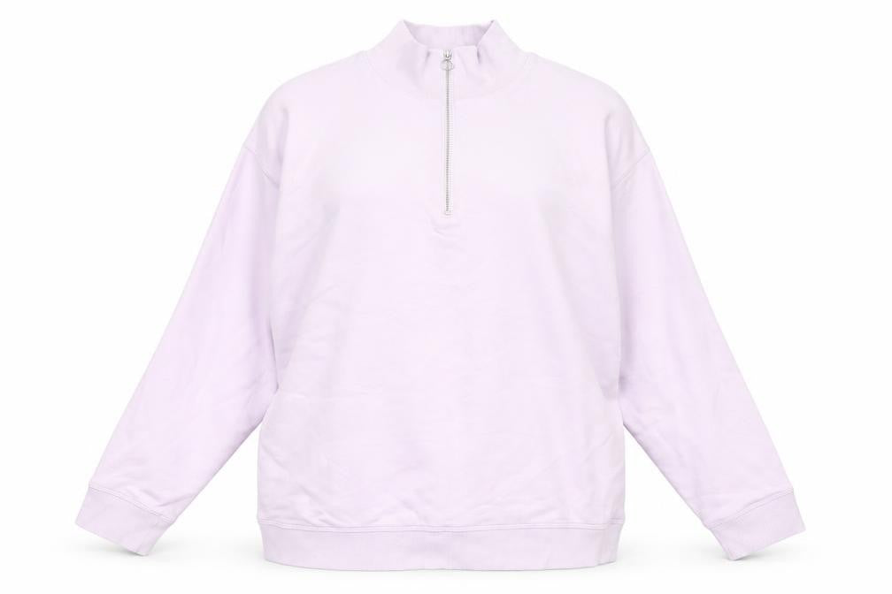 Front view of Marks & Spencer women’s purple cotton pullover sweatshirt, size UK 12, pullover