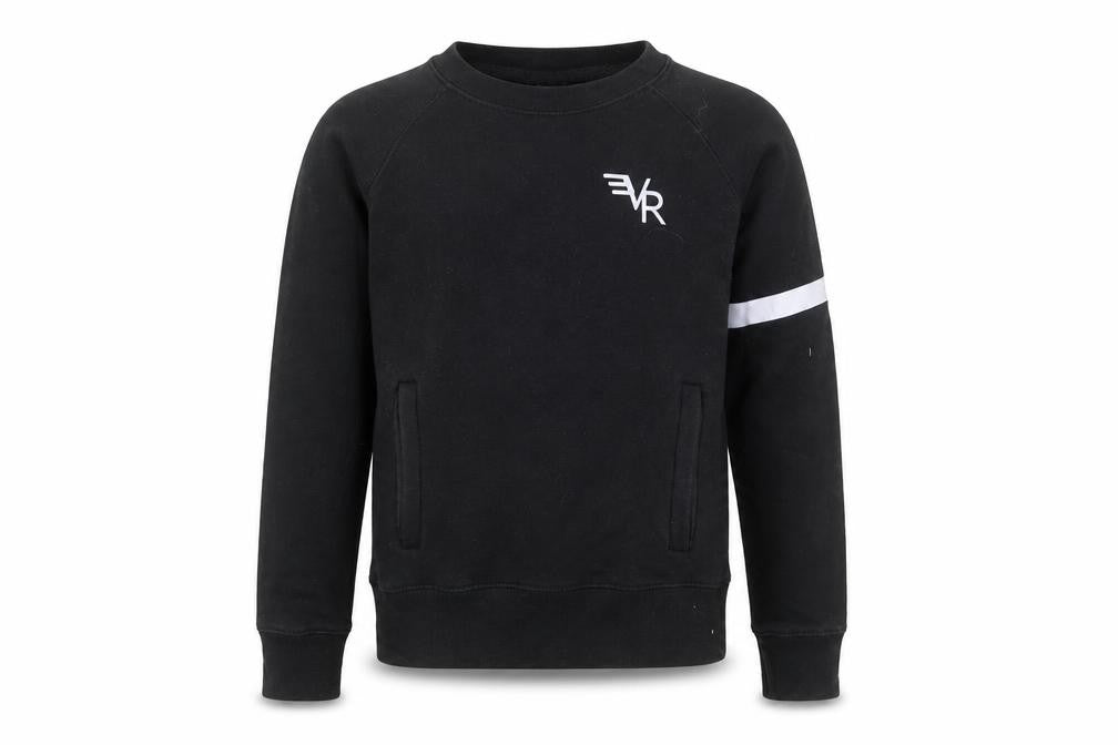Front view of Preworn boys’ black cotton pullover sweatshirt, size 7-8, years pullover