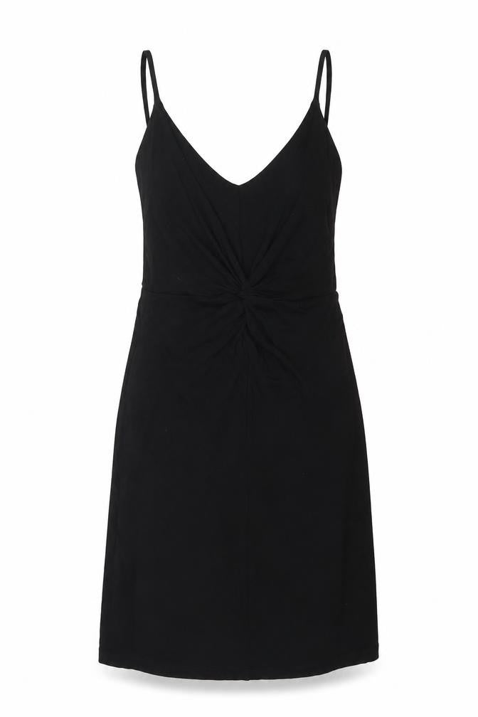 Front view of H&M women’s black cotton slip dress, size XS, v-neck pullover