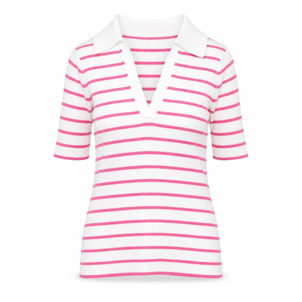 Front view of Marks & Spencer women’s multicoloured collared striped cotton jumper, size S