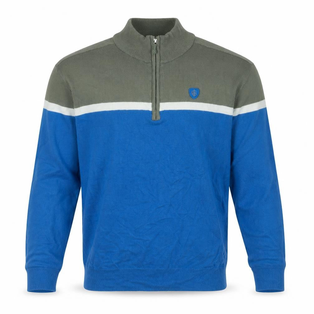 Island Green Mens Blue High Neck Geometric Cotton Pullover Jumper Size L
