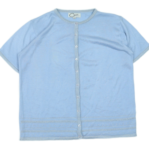 Casamia Womens Blue Round Neck Acrylic Cardigan Jumper Size S
