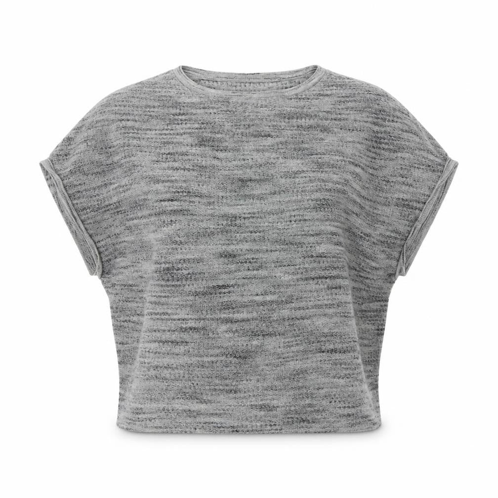 Front view of Nicole Miller women’s grey round neck wool jumper, size M
