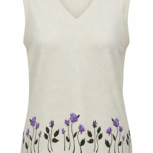 Joie De Vivre Womens White V-Neck Floral Cotton Vest Jumper Size M