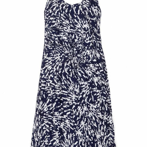 BHS Womens Blue Geometric Viscose Slip Dress Size 10 Scoop Neck Pullover
