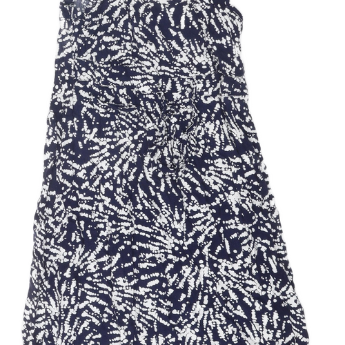 BHS Womens Blue Geometric Viscose Slip Dress Size 10 Scoop Neck Pullover