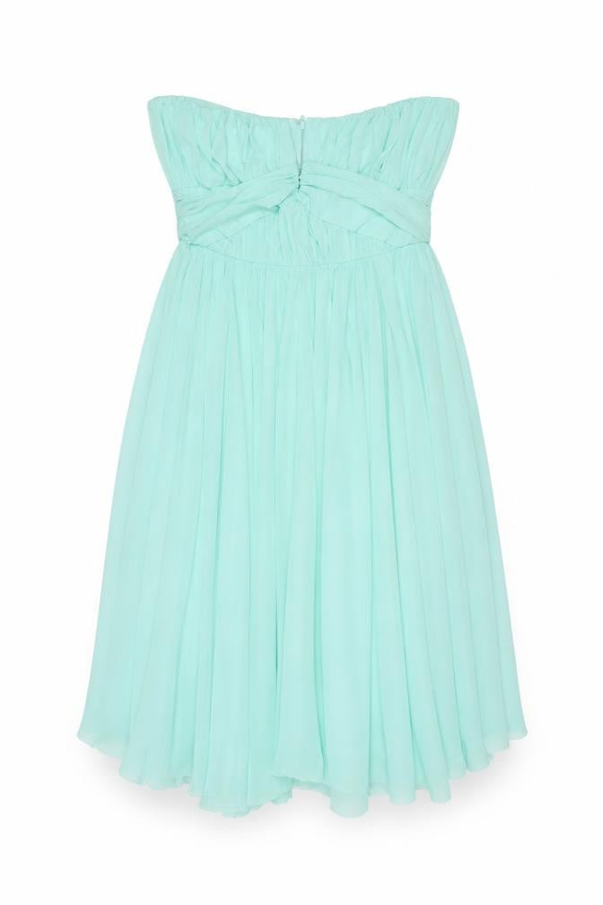 Front view of ASOS women’s blue polyester mini, size UK 10, off the shoulder zip
