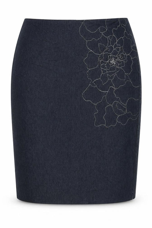 Front view of F&F women’s blue cotton straight & pencil skirt, size UK 14, zip