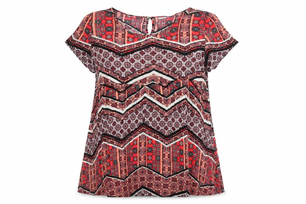 Glamorous Womens Multicoloured Fair Isle Viscose Basic Blouse Size M Round Neck