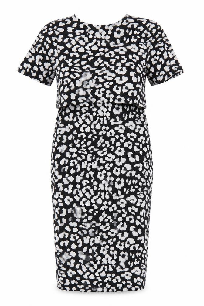 ASOS Womens Black Geometric Viscose Pencil Dress Size 10 Round Neck Pullover