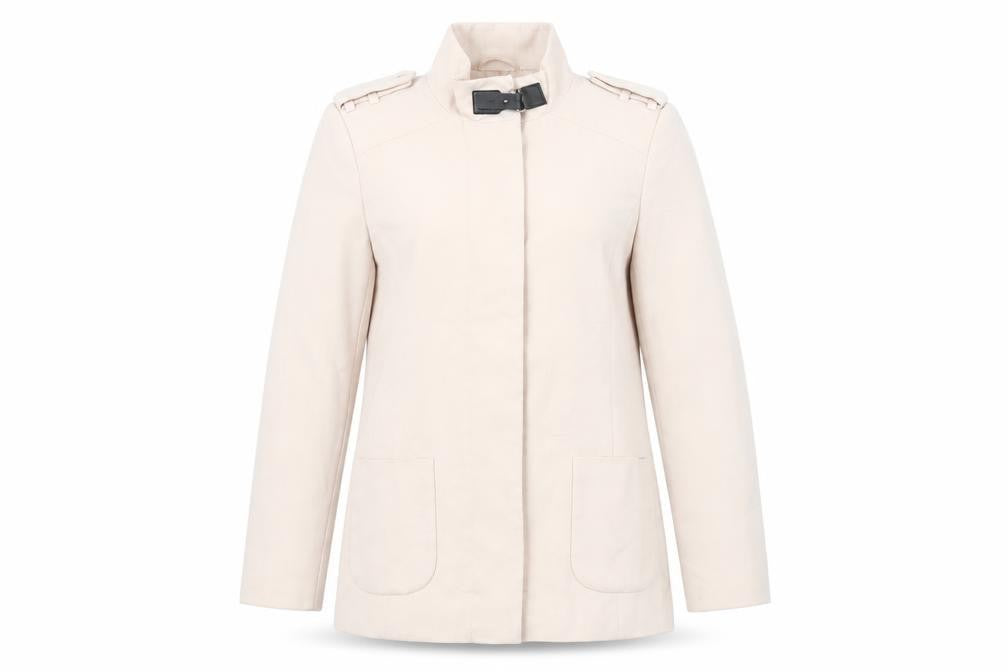 Front view of Preworn women’s pink jacket, size UK 12, zip
