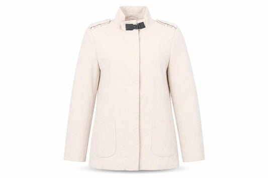 Front view of Preworn women’s pink jacket, size UK 12, zip