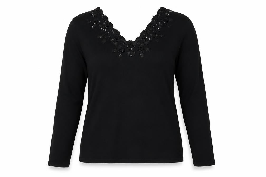 Frank Saul Black Viscose Basic Blouse Size S V-Neck