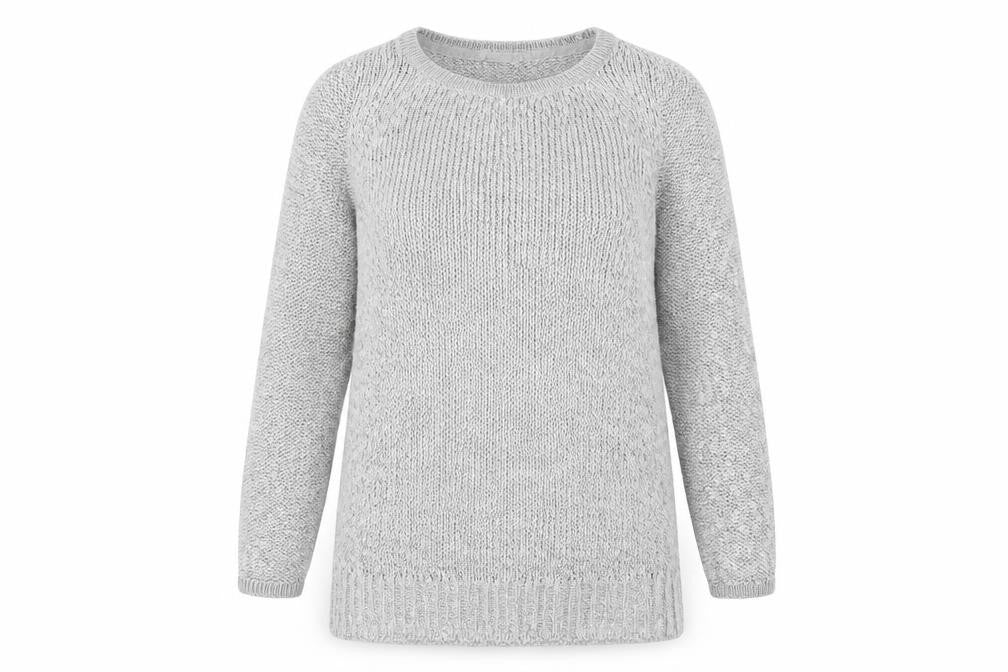 Front view of H&M women’s grey round neck acrylic jumper, size XS