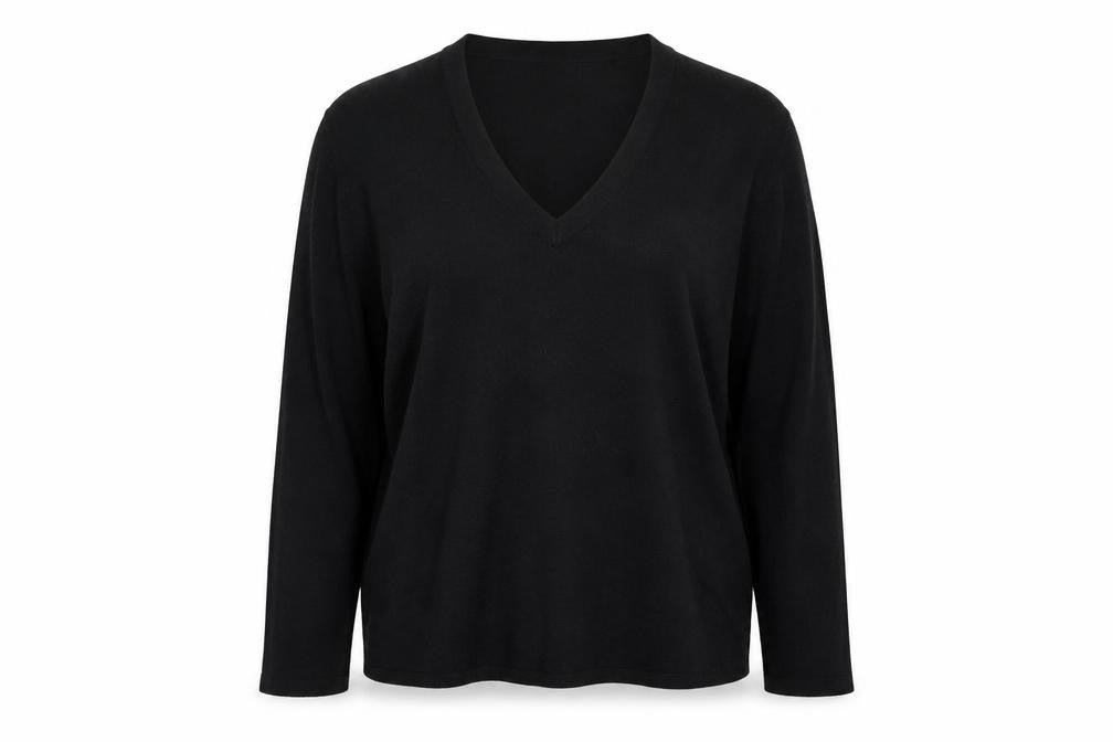 Front view of Zara women’s black v-neck polyester jumper, size M