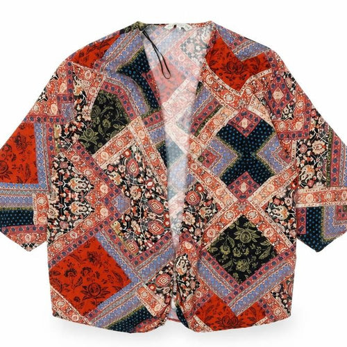 F&F Womens Multicoloured Geometric Viscose Kimono Blouse Size 8 V-Neck