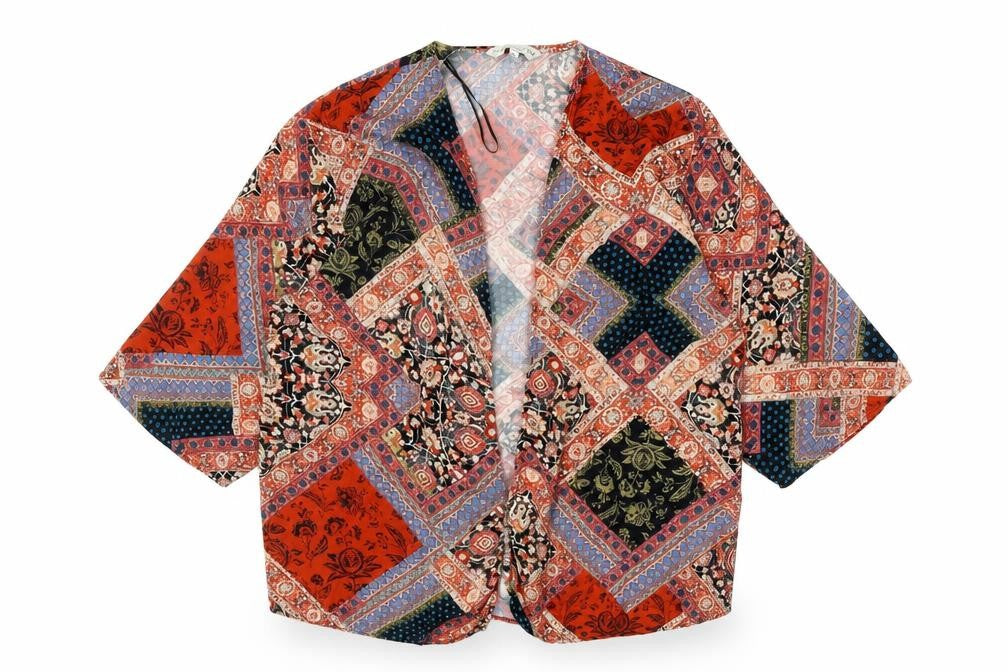 F&F Womens Multicoloured Geometric Viscose Kimono Blouse Size 8 V-Neck