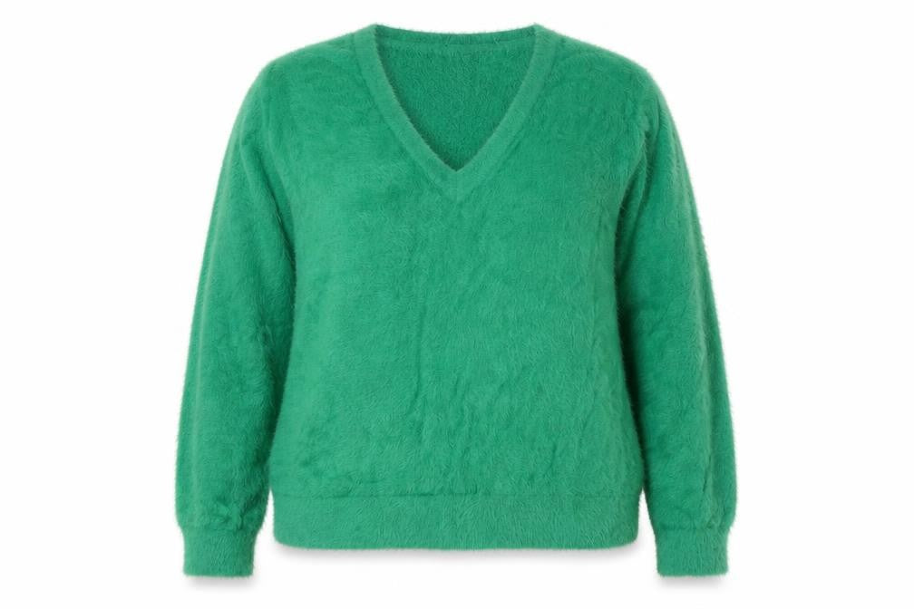 Front view of Very women’s green v-neck polyamide jumper, size UK 18