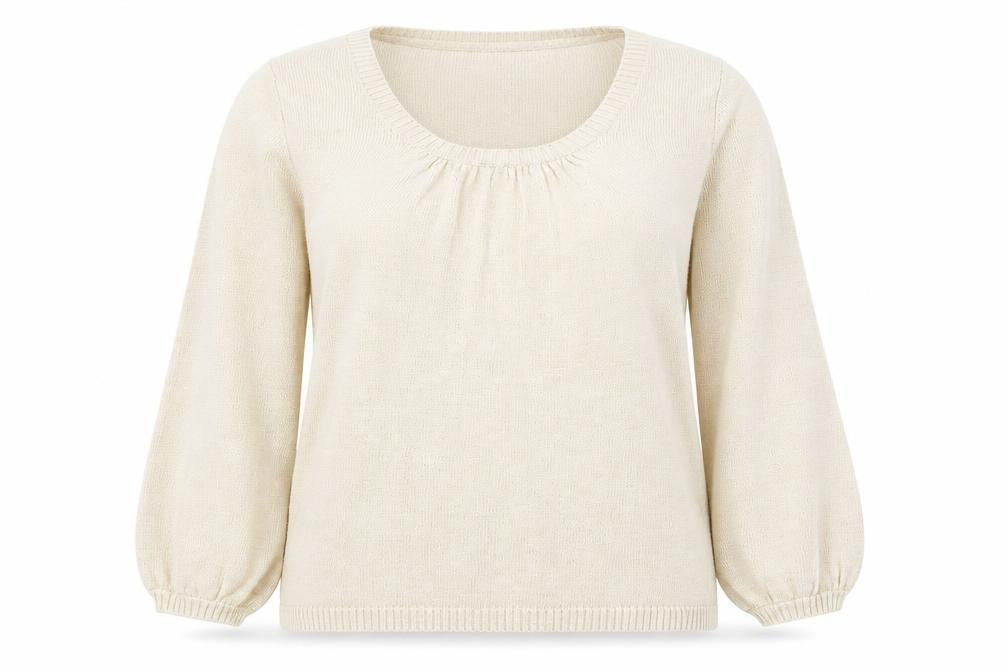 Front view of Lands End women’s beige scoop neck cotton jumper, size S
