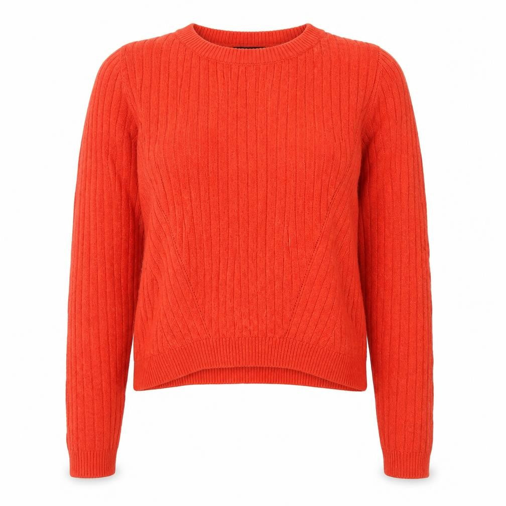 Front view of New Look women’s red round neck viscose jumper, size UK 8