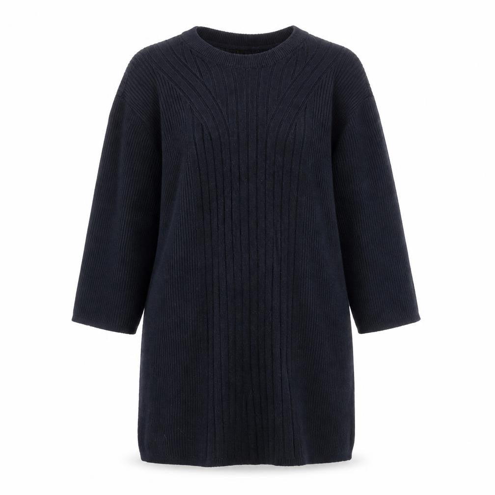 Front view of Marks & Spencer women’s blue round neck viscose jumper, size L