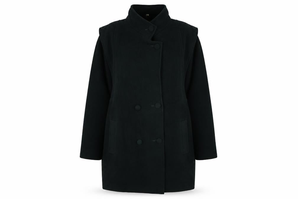 Front view of Preworn women’s gold parka coat, size UK 14, button