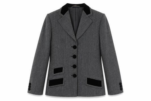 Front view of Marks & Spencer women’s grey jacket, size UK 12, button