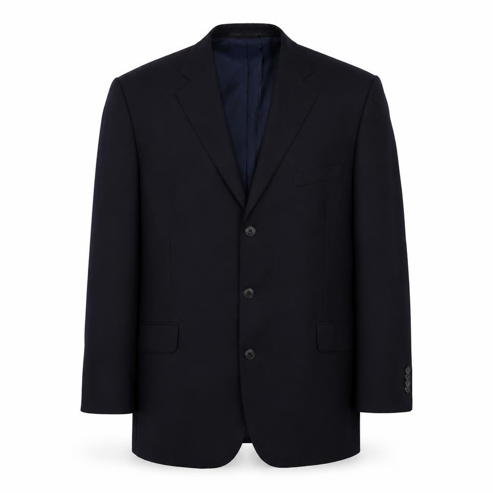 Front view of Preworn men’s blue wool jacket suit jacket, size 44