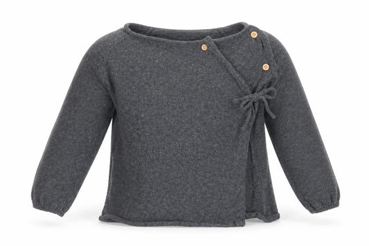 Front view of La Redoute girls’ grey cotton cardigan jumper, size 12-18, months button