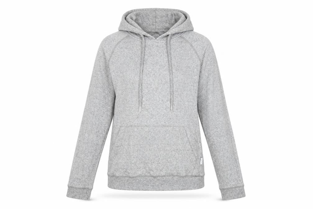 Front view of Bellfield women’s grey cotton pullover hoodie, size S, pullover