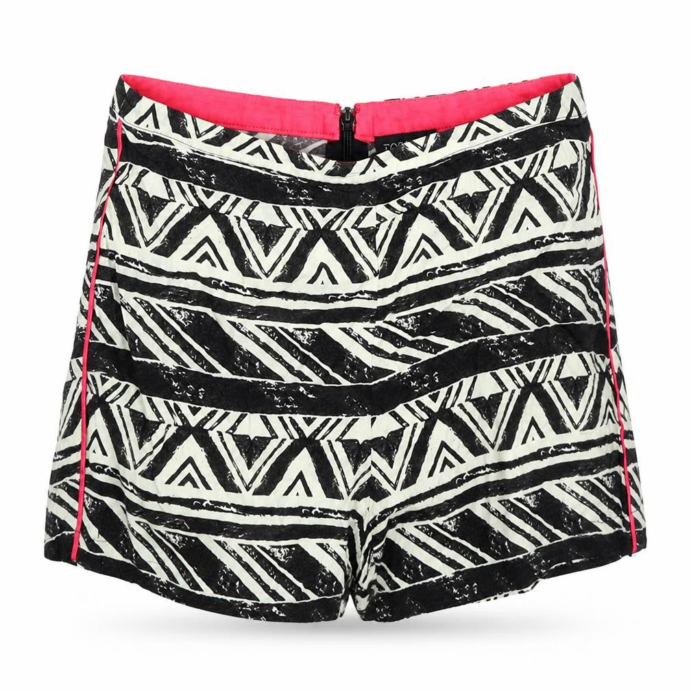 Topshop Womens Black Geometric Viscose Culotte Shorts Size 10 Regular Zip