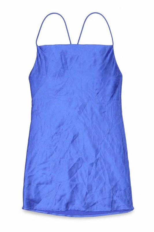 Front view of Zara women’s blue polyester mini, size S, square neck pullover