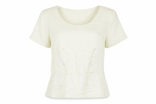 Front view of H&M women’s ivory polyester basic blouse, size UK 8, round neck