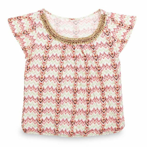BHS Womens Multicoloured Geometric Cotton Basic T-Shirt Size 14 Scoop Neck - Embellished Neckline