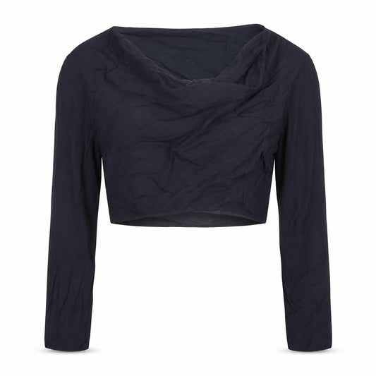 Front view of Zara women’s black viscose cropped blouse, size S, boat neck
