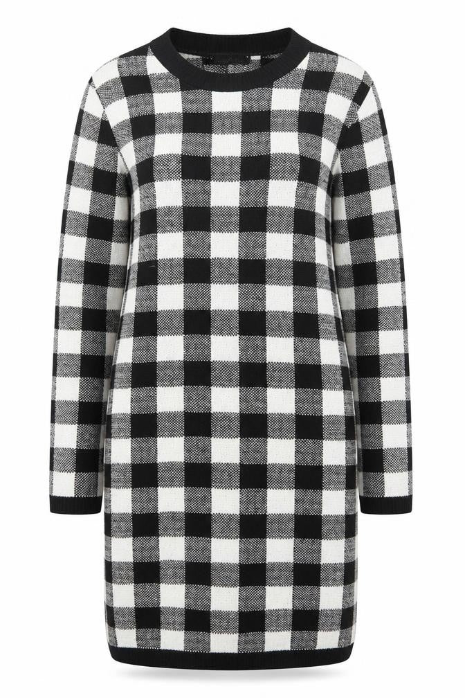 Boohoo Womens Black Check Acrylic Jumper Dress Size S Roll Neck Pullover