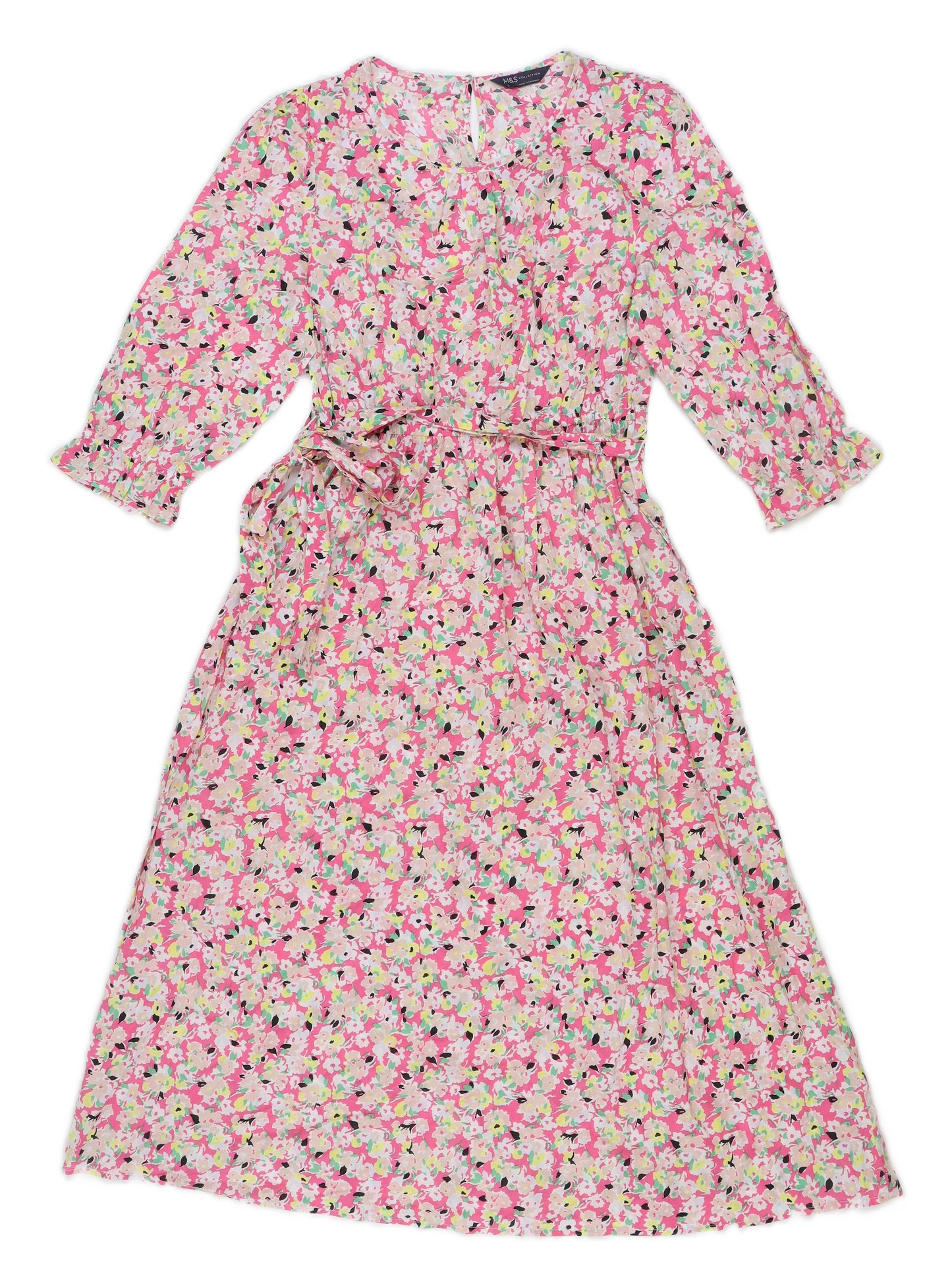 Marks and Spencer Womens Multicoloured Floral 100% Cotton A-Line Size 10 Round Neck Button