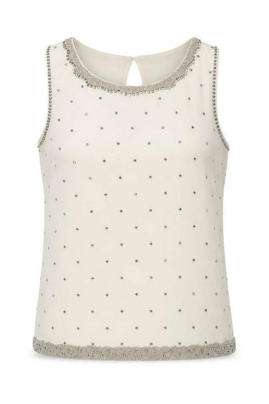 Front view of Savida women’s ivory polyester basic tank, size UK 12, boat neck