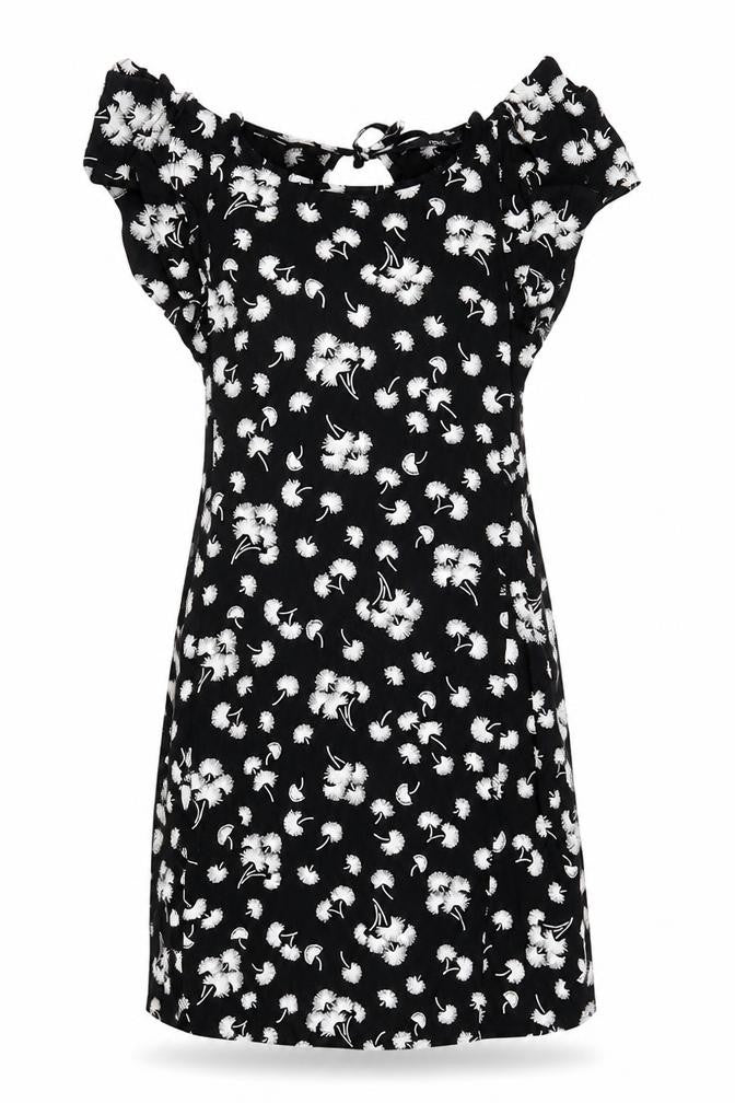 NEXT Womens Black Floral Viscose Fit & Flare Size 34 Boat Neck Zip